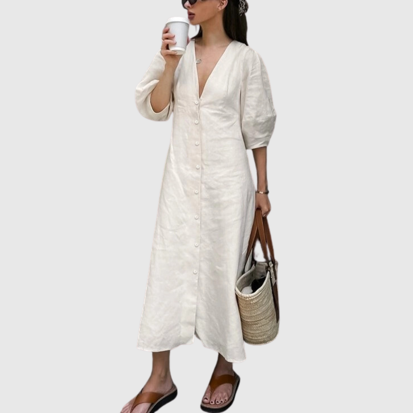 French Puff Sleeve Backless Dress