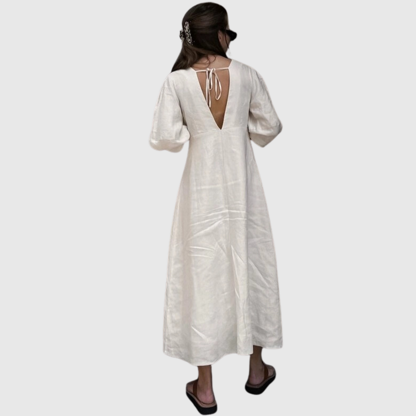 French Puff Sleeve Backless Dress
