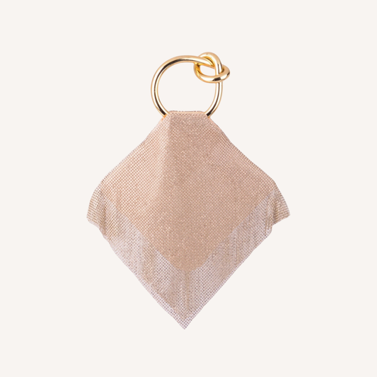 Clutch with Diamond-Shaped Mesh and Metal Top Handle