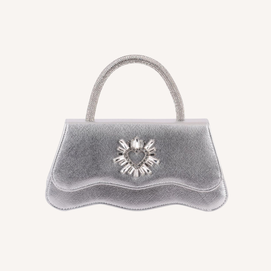 Silver Handbag with Rhinestone Heart